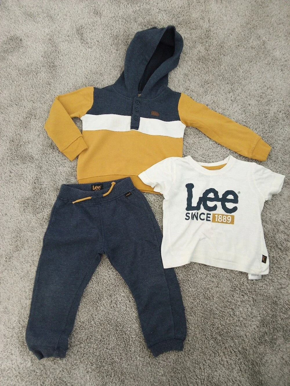 Lee Boys Three-Piece Hoodie, Tee & Joggers - Navy, Mustard & White - Size 2T